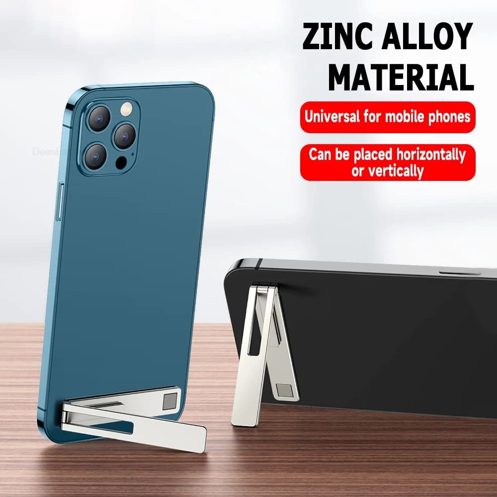 Metal Steel Folding Phone Bracket Universal Desktop Stand Ultra Thin Mini Invisible Portable Stick On Adhesive Back Kickstand
