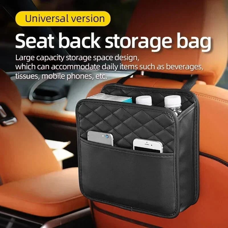 Borsa portaoggetti multifunzionale in pelle per sedile auto, organizer e sacchetto per rifiuti, universale per la maggior parte dei modelli di auto