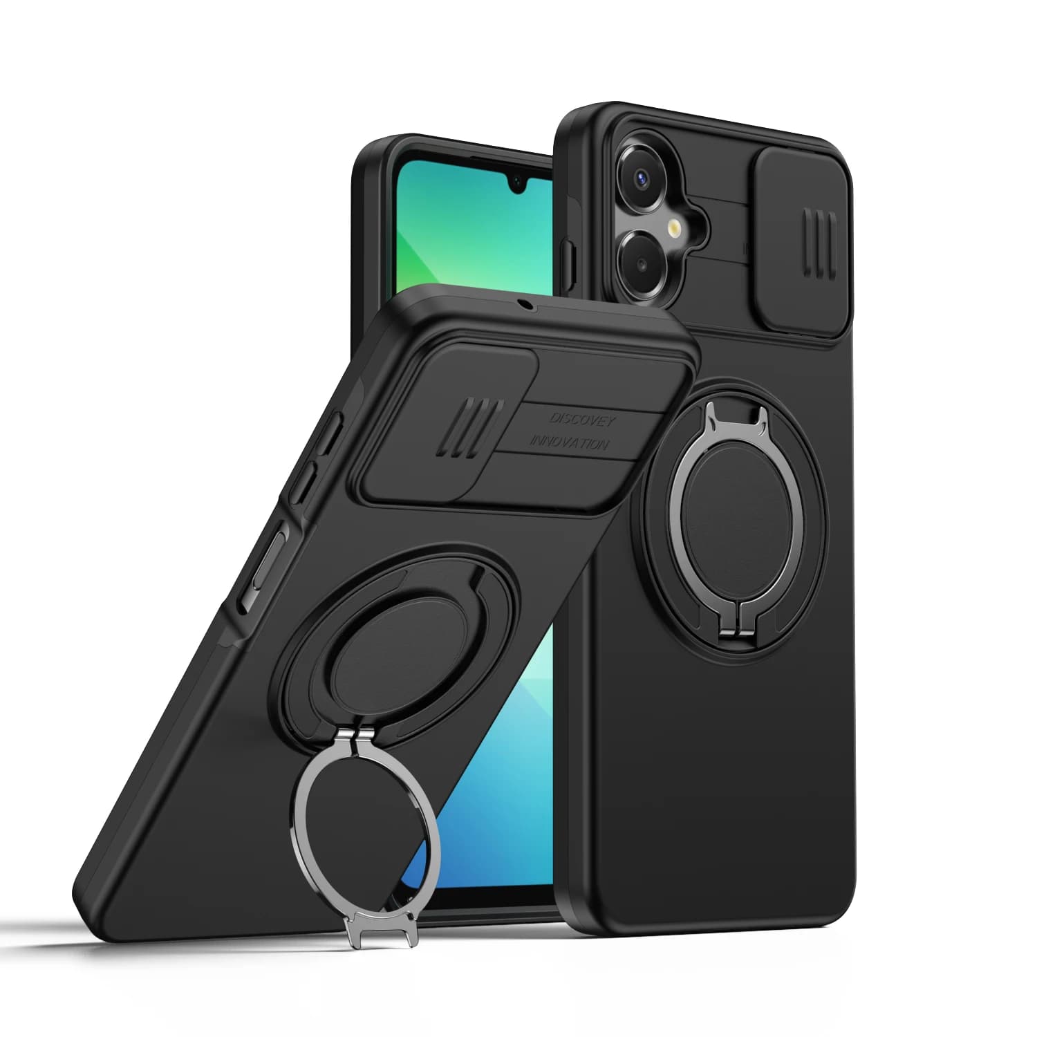 Cover scorrevole per fotocamera con armatura per Samsung Galaxy A07 4G A06 5G, anello in metallo, supporto, telaio in TPU, scudo antiurto in plastica rigida