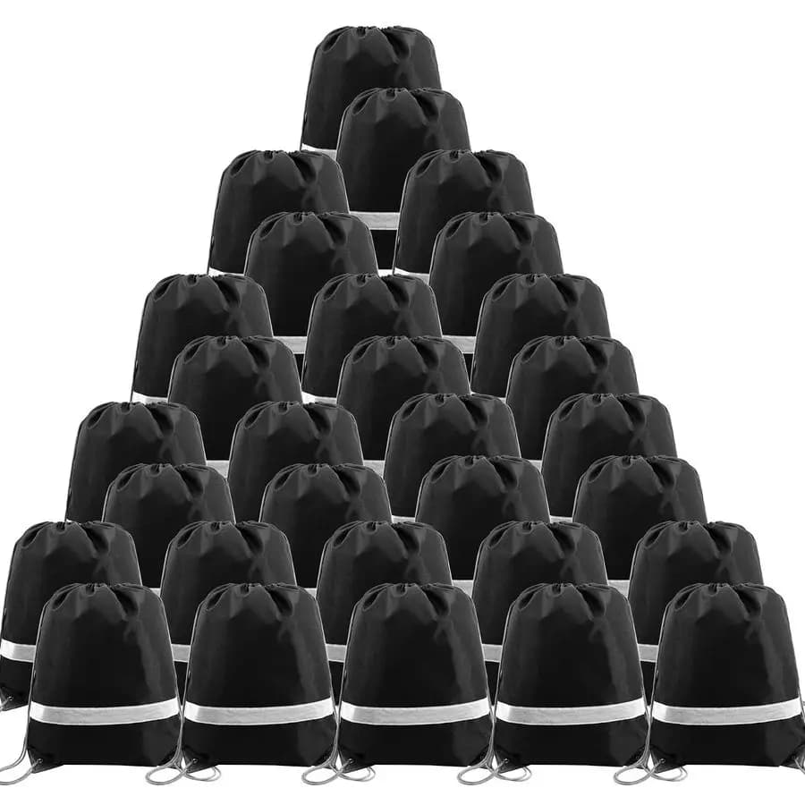 Zaini Neri con Coulisse in Confezione Multipla, Sacche Sportive Riflettenti Fai-da-te per Palestra, Sport e Viaggi