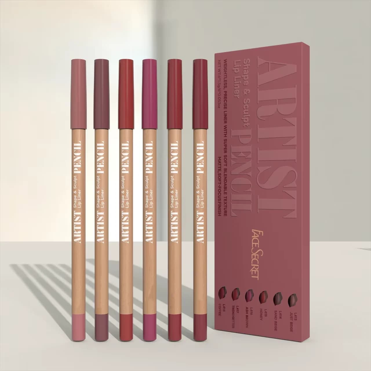 Set of secret artist-shaped lip pencils for the face, precise lining without weight with super soft and removable texture, soft matt