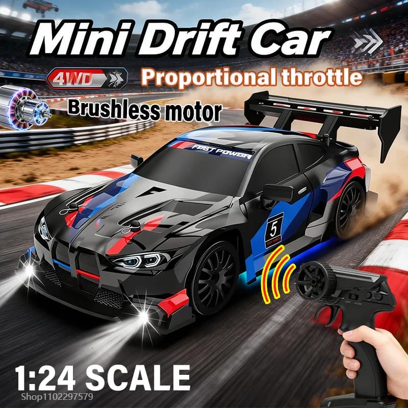 Auto RC Mini Drift 1:24 4WD con Luci LED, Telecomando 2.4G, Stile GT Off-Road, Pneumatici da Corsa, Giocattoli Brushless per Bambini e Adulti