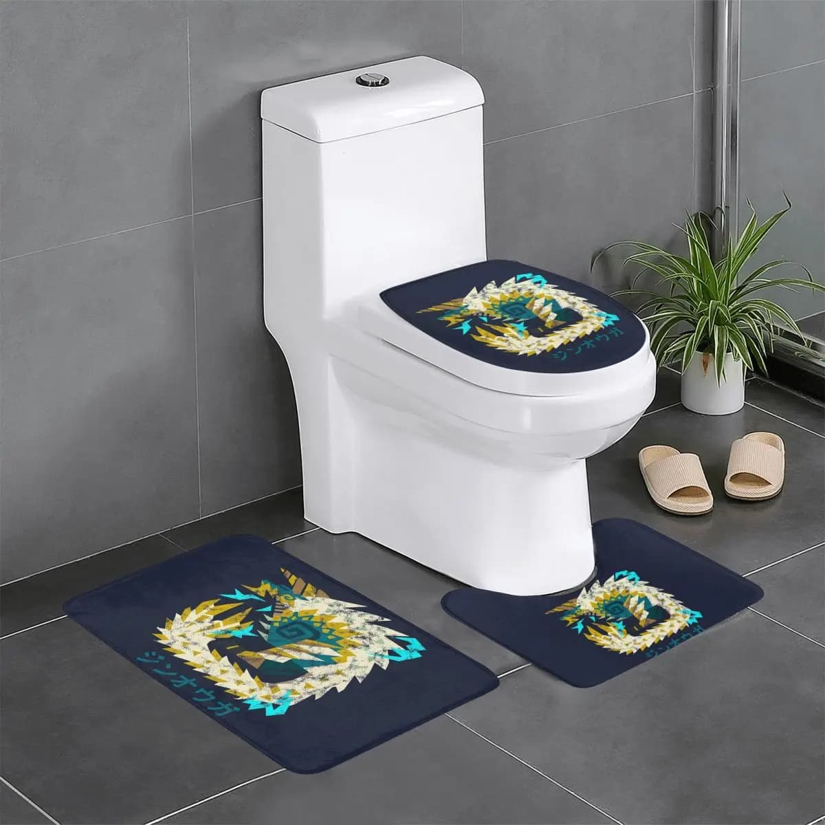 Monster Hunter World Iceborne Zinogre Kanji 3 Piece Swimwear Set Copriwater Home Decorations Non-slip Carpet Floor Mat
