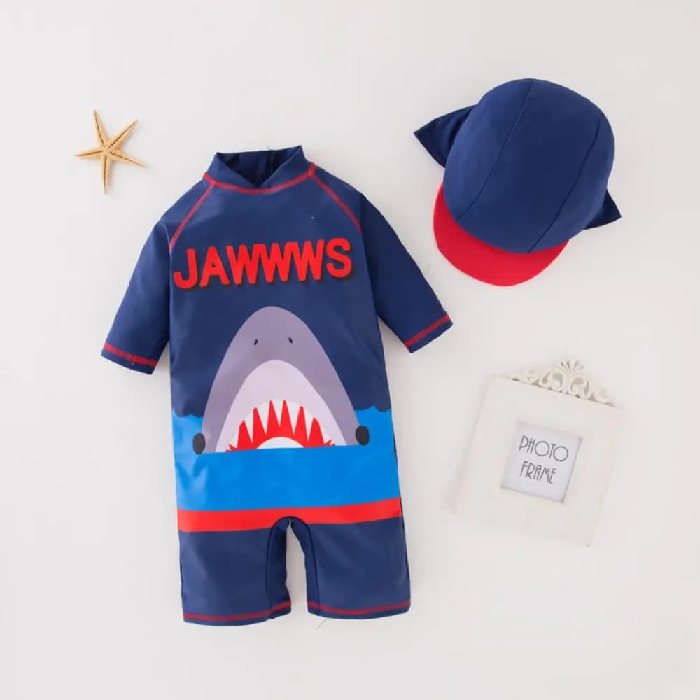 3091Beautiful conjoined swimsuit for newborn with shark cartoon pattern with swimming head/surfing bath with sun beach protection