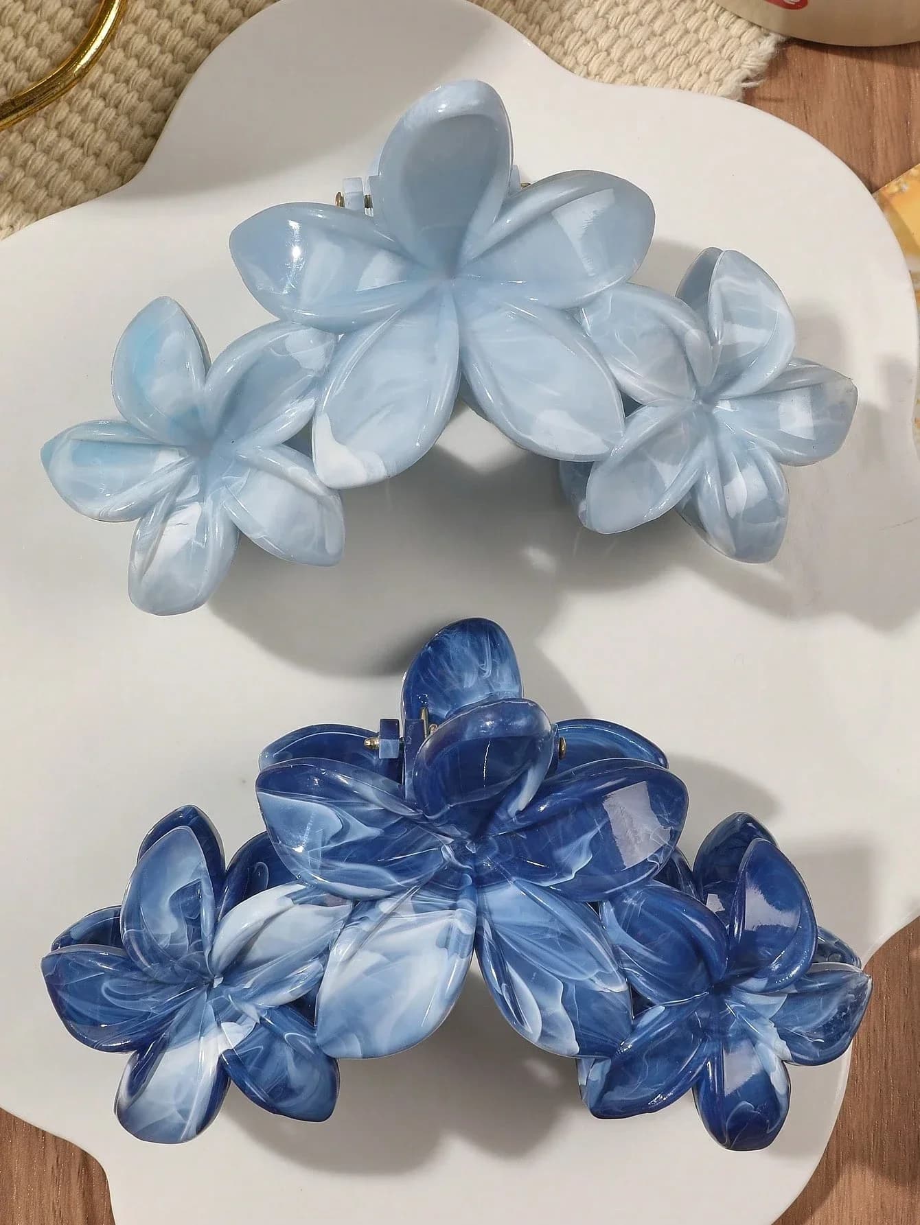 2 fermagli per capelli con fiore in marmo grigio blu, stile boho da spiaggia, accessori per capelli da donna