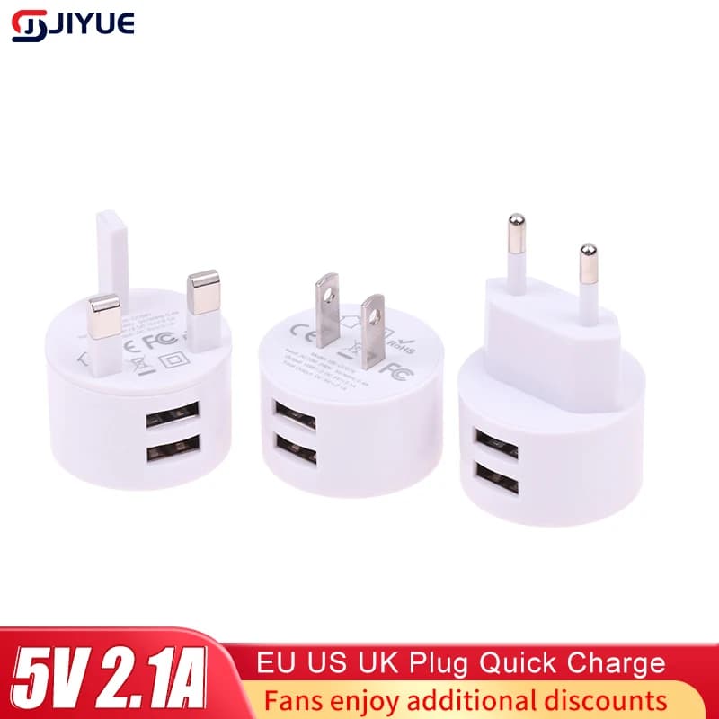 Caricatore doppio USB 5V 2.1A Spina UE USA UK Caricatore da muro a ricarica rapida Caricatore da viaggio per mini adattatore di ricarica per telefono cellulare