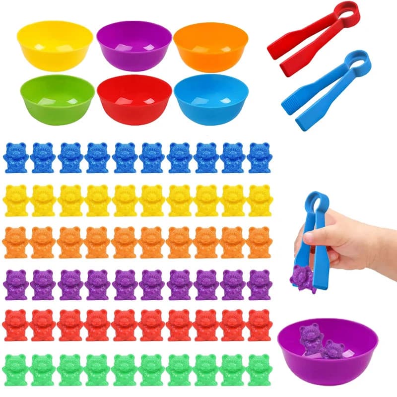 Conteggio degli orsi Giochi coordinati Ciotole per smistamento dei colori Pinzette Apprendimento prescolare Educazione Regalo Giocattoli per bambini Ragazze Ragazzi
