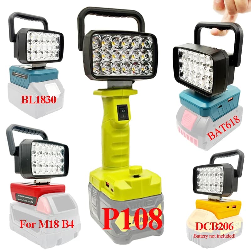 Per Makita Per Milwaukee Per Dewalt Per M18 Per Bosch Cassa Della Batteria Al Litio USB Accumulatori E Caricabatterie di Potere Lanterne Faretto Luci Da Lavoro Lampada