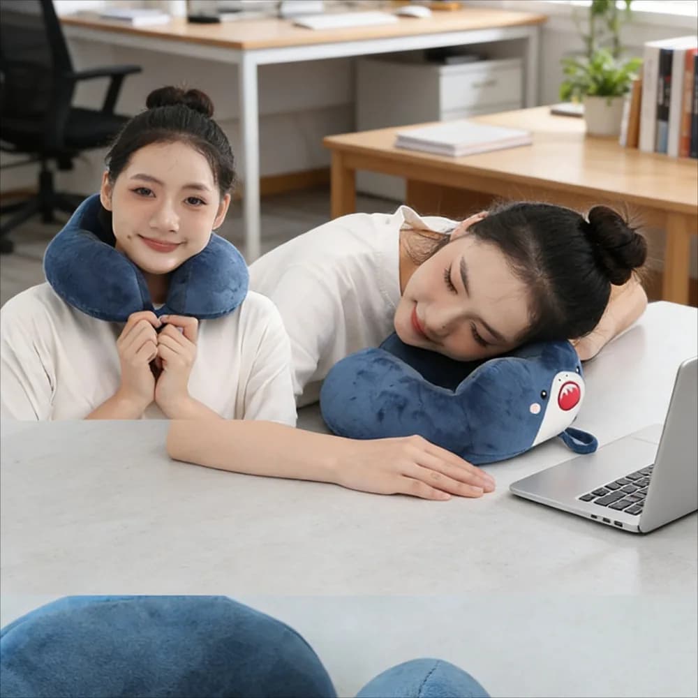 Cuscino a U con Ricamo Cartone Animato, Morbido in Cotone PP, Supporto per il Collo per Ufficio, Riposo, Viaggi, Aereo, Aiuto per il Riposo Confortevole