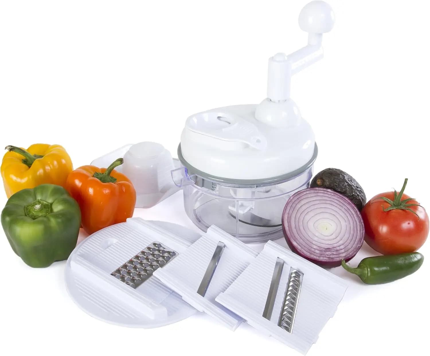 Tritatutto Manuale 5-in-1 per Cucina - Preparatore di Salse, Frullatore, Affettatore, Trituratore
