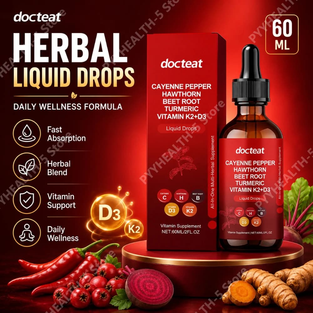 Docteat Gocce Vitaminiche, Integratore Liquido K2 + D3 con Peperoncino di Cayenna e Biancospino, Aiuta a Mantenere una Buona Salute 60 ML