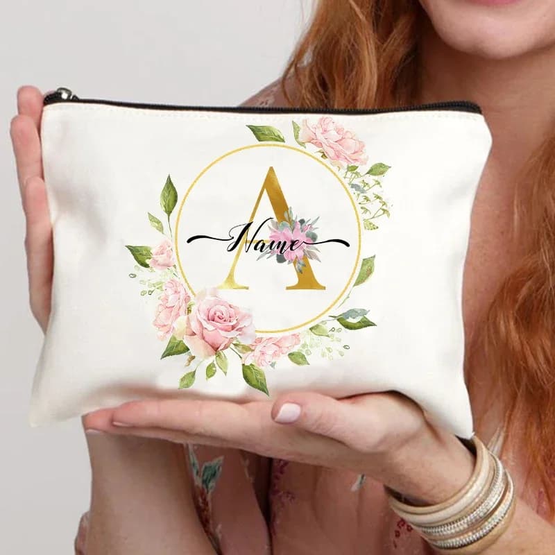 Borsa per il lavaggio bianca con 26 iniziali dorate Borsa con nome personalizzato Borsa per organizer da bagno Portafoglio da donna Pochette da polso per cosmetici