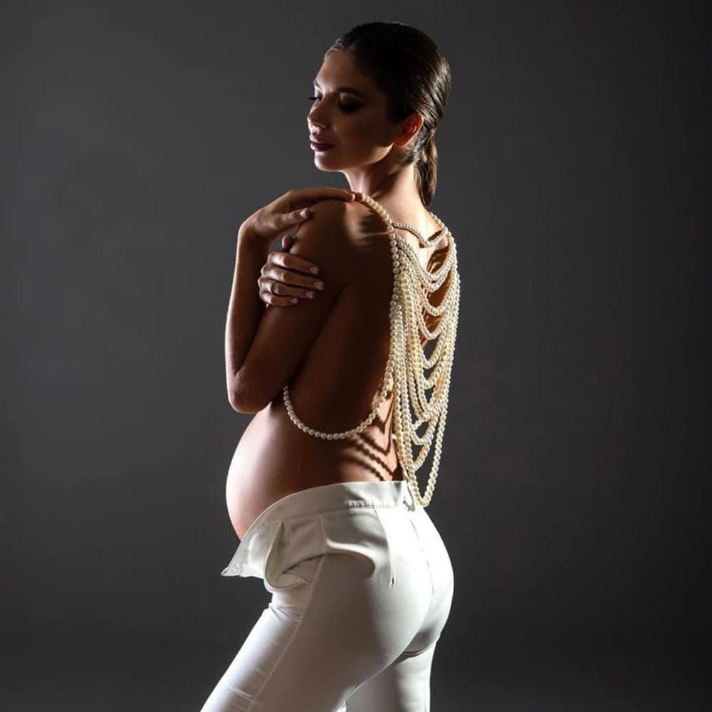 Maternity Photography Prop Pearl shoulder chainI mitation Pearl Statement Collar Necklaces For Photo Shoot Prop