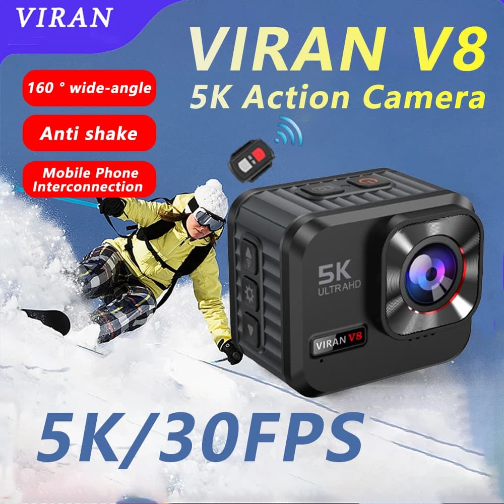 VIRAN V8 5K30FPS sports camera with remote control, screen, waterproof, driving recorder, helmet sports camcorder.
