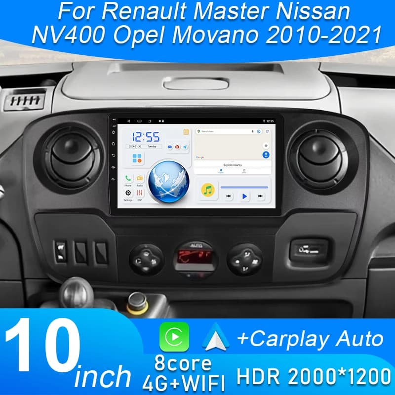 GPS navigation video player Android 15 Carplay Auto for Renault Master Nissan NV400 Opel Movano 2010-2021 Autoradio No 2din DVD