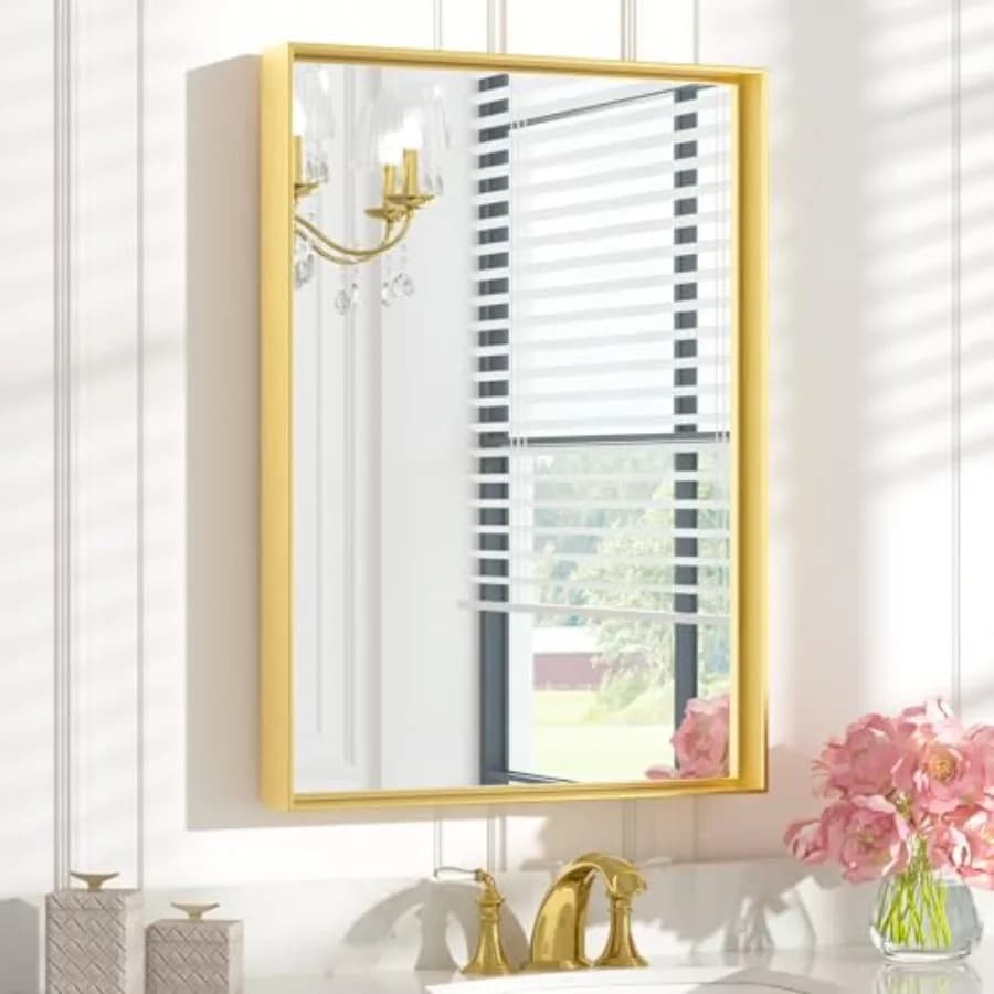 Specchio da bagno 22 x 30 pollici da appendere sopra il lavabo, rettangolare, con cornice in metallo, stile moderno rustico con angoli squadrati