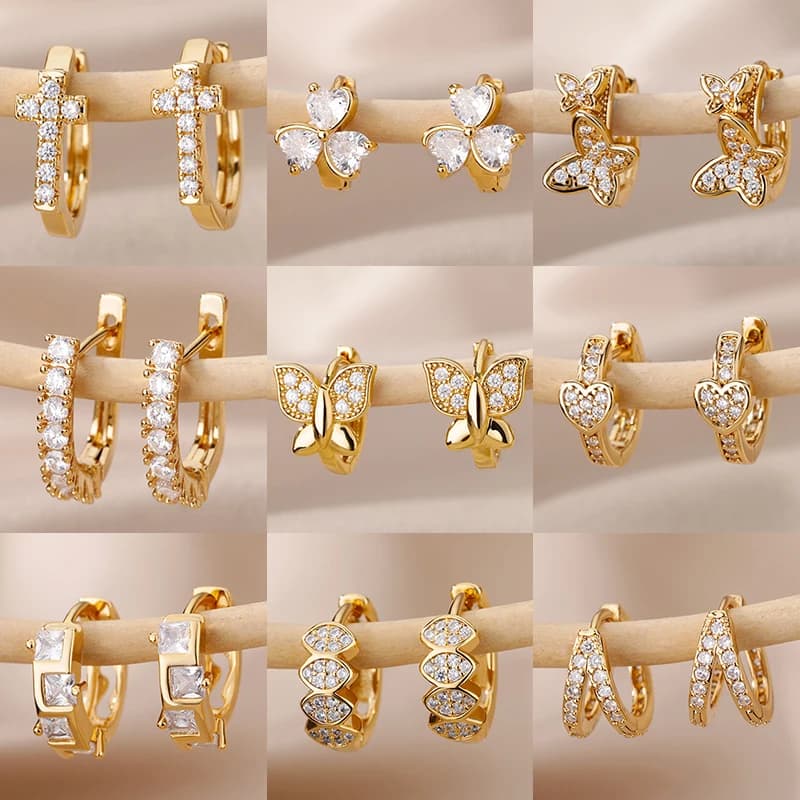 Piccoli orecchini a cerchio piccoli carini con zirconi per le donne Orecchini color oro in acciaio inossidabile per ragazze 2024 Regalo di gioielli per feste di nozze di tendenza