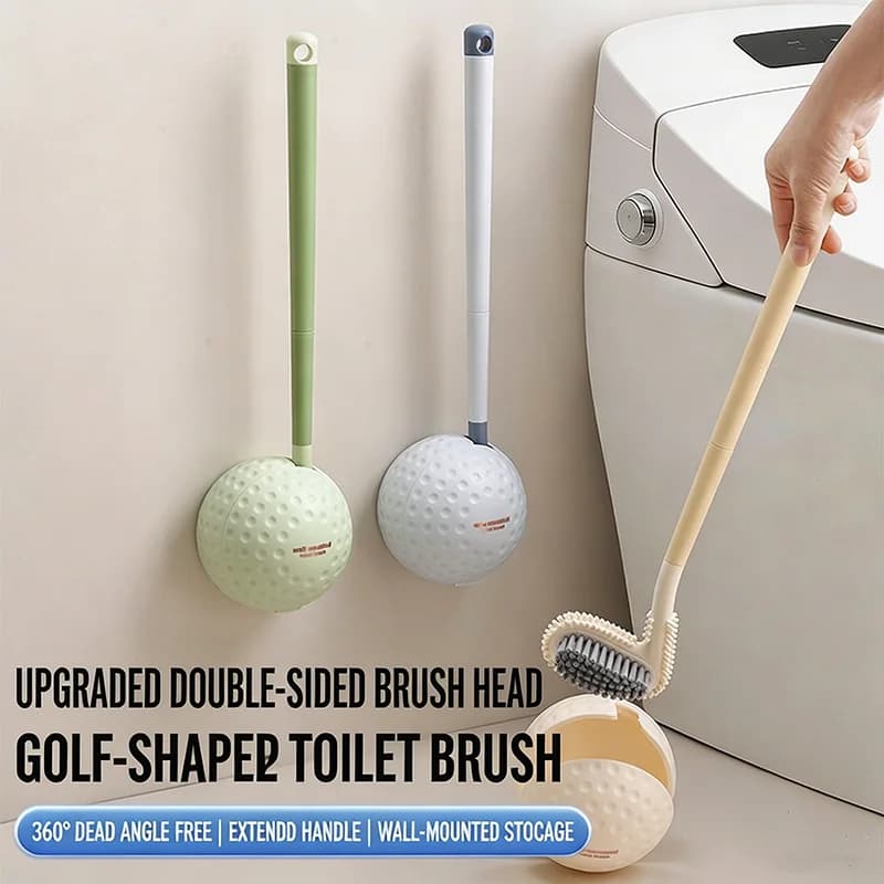 Spazzola per WC a Forma di Mazza da Golf, Montaggio a Parete, Setole in Silicone a Doppia Faccia, Rotazione a 360° ° Spazzola per la pulizia delle fessure del bagno con manico lungo e senza angoli morti