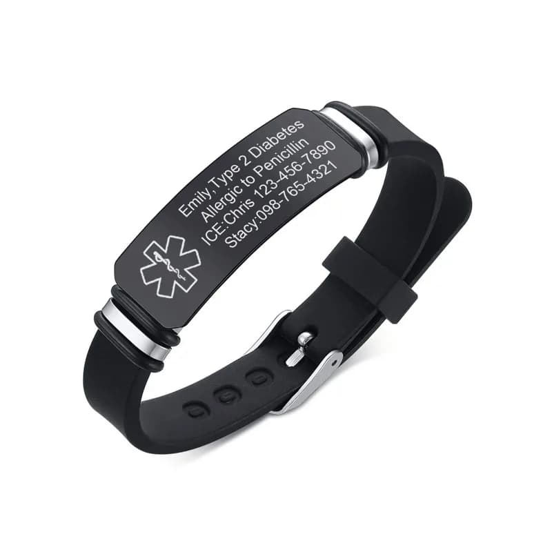 Bracciale identificativo medico personalizzato per uomo donna Cinturino in silicone inciso personalizzato Comfort Fit Braccialetti di avviso medico Gioielli impermeabili