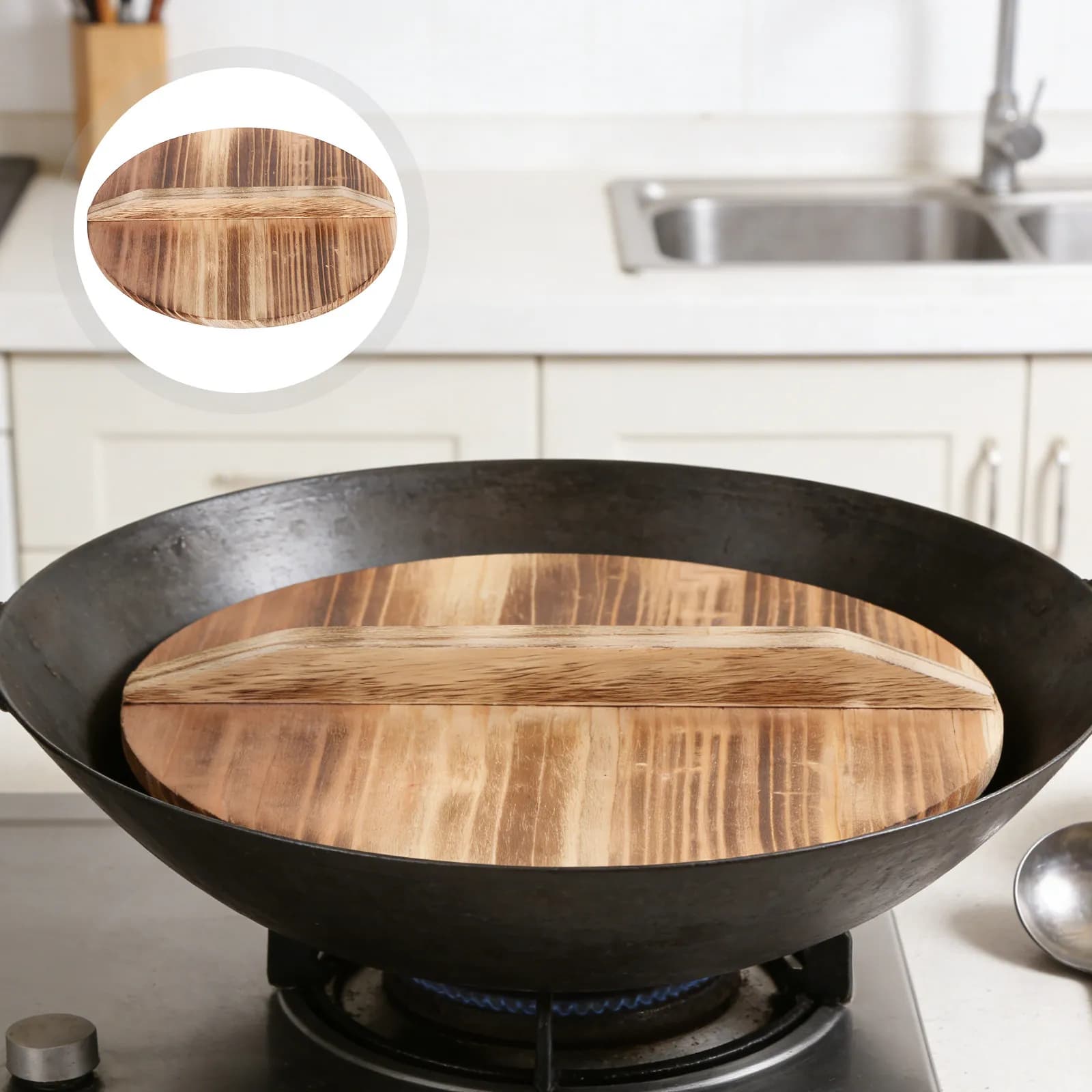 Universal 23.6 cm Traditional Wood Cover for Pots, Pots and Pots for Soups, with Ergonomic Handle Anti-scotting