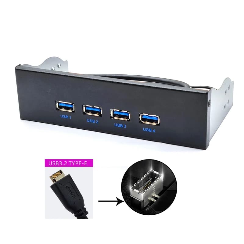 Pannello frontale USB 3.2 Gen2 a 4 porte Splitter TYPE-E da 20 pin Adattatore di espansione hub USB 3.1 10G Cavo di prolunga da 60 cm per alloggiamento CD-ROM da 5,25"