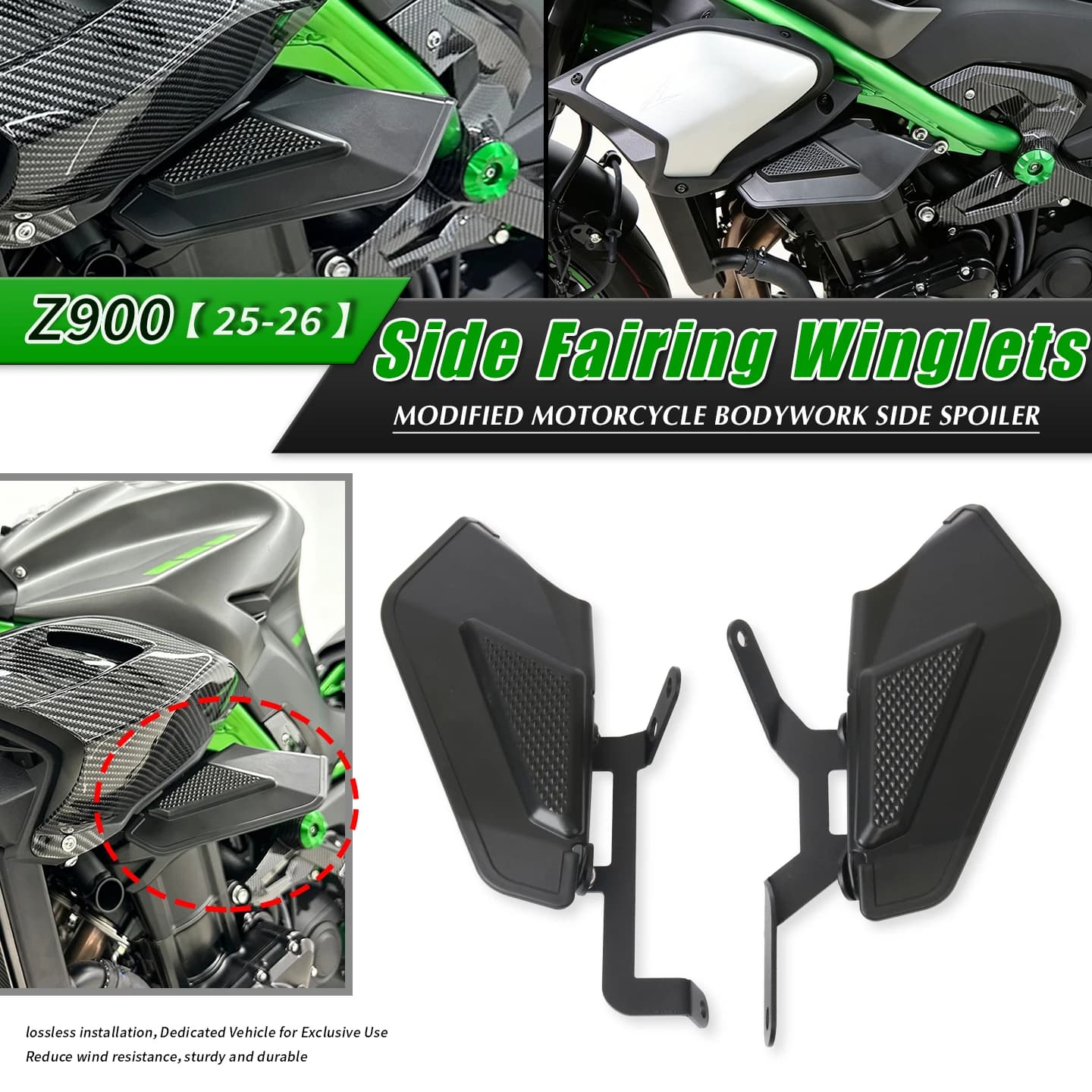 Alette Aerodinamiche Fisse Laterali per Moto Z900 Z900 SE Z900SE Z 900 2025 2026 Spoiler Naked Antivento