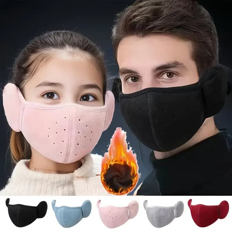 Winter Warm Fleece Face Mask With Ear Muffs, Breathable Vent Holes Windproof Cold Proof Cycling Running Thermal Mouth Cover For Women Outdoor Sports
