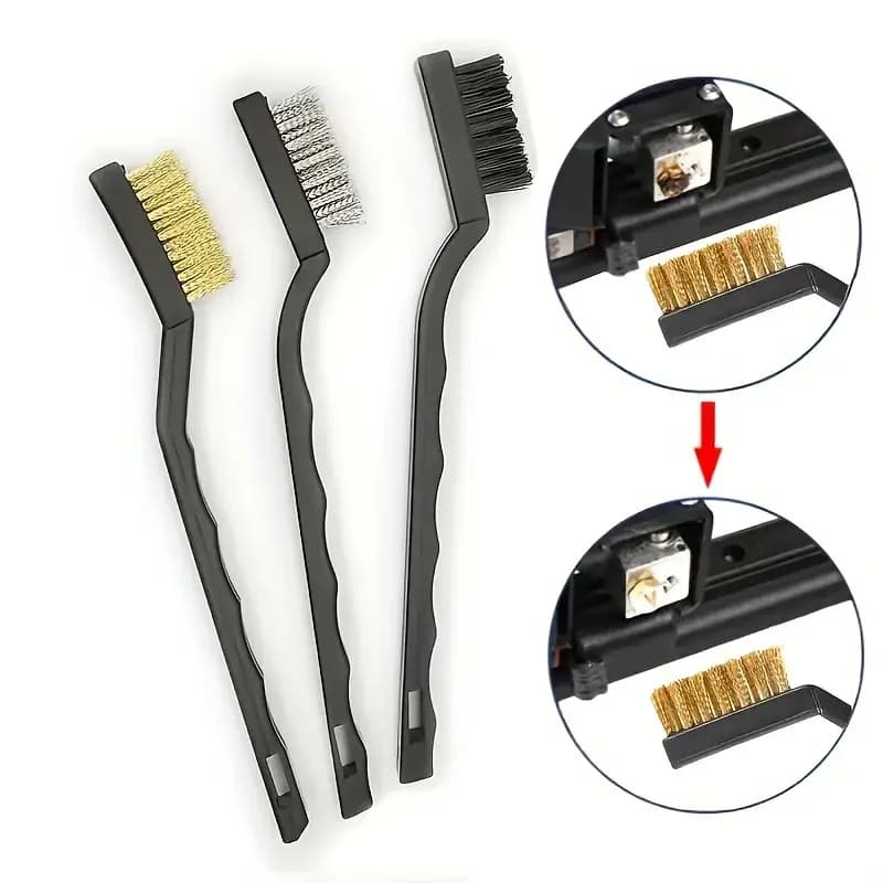 3/9pcsProfessional Stainless Steel/Brass/Nylon Wire Brush Sets, Curved Handle Brush Set For Cleaning Welding Slag & Rust Removal