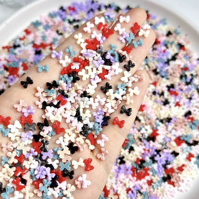 100PC Mini Arco Unghie Resina Pendenti e Ciondoli Gioielli 3D Colori Misti Arco Giapponese Decorazione Del Chiodo Accessori Forniture Carino Unghie artistiche Parti FAI DA TE