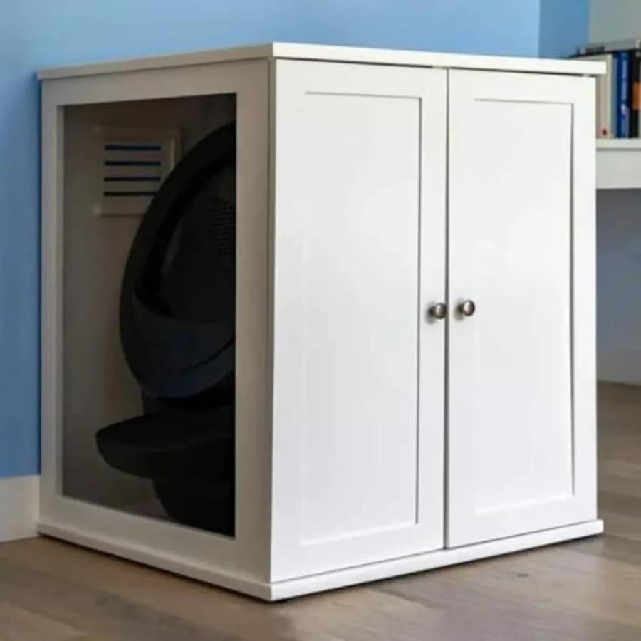 Mobiletto Moderno Bianco in Legno per Lettiere Automatiche - Contenitore Raffinato Autopulente