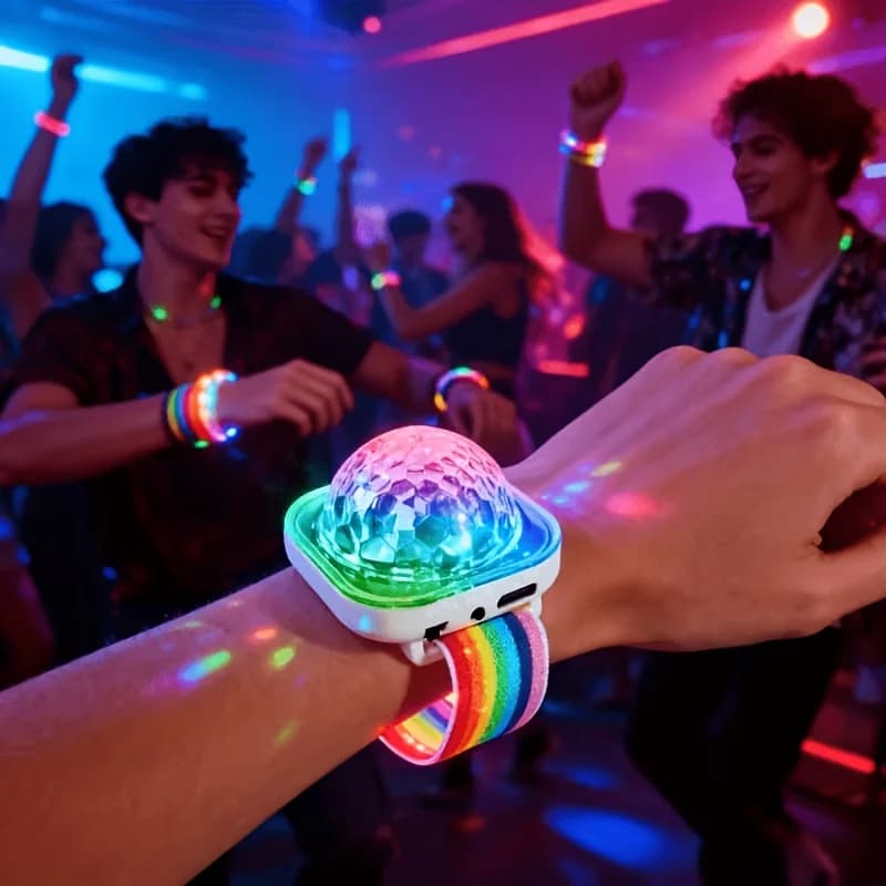 Mini Luci da Festa, Braccialetto LED Lampeggiante a Sfera da Discoteca, Braccialetto Portatile con Ventosa, LED Multicolore, per Club, Comodino, H