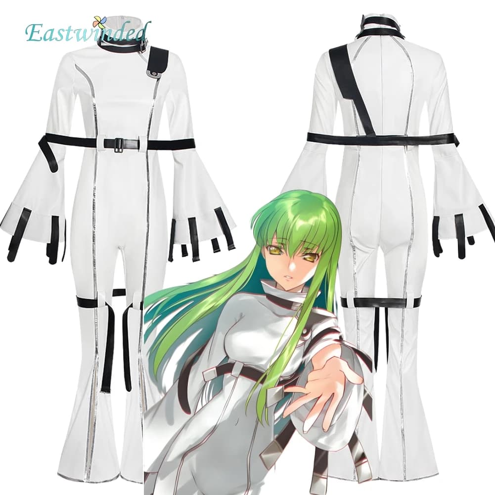 Anime Code Geass C.C. Costume da Cosplay Tuta Bianca Giacca di Costrizione Abbigliamento per Adulti Donna Halloween Carnevale Festa