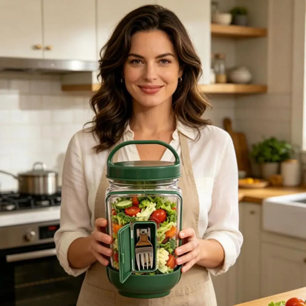 Contenitore per Insalata a Strati, Barattolo per Insalata a Prova di Perdite con Scomparto per Condimenti, Contenitore Riutilizzabile per la Preparazione dei Pasti, Portatile con Apertura Laterale per Viaggi