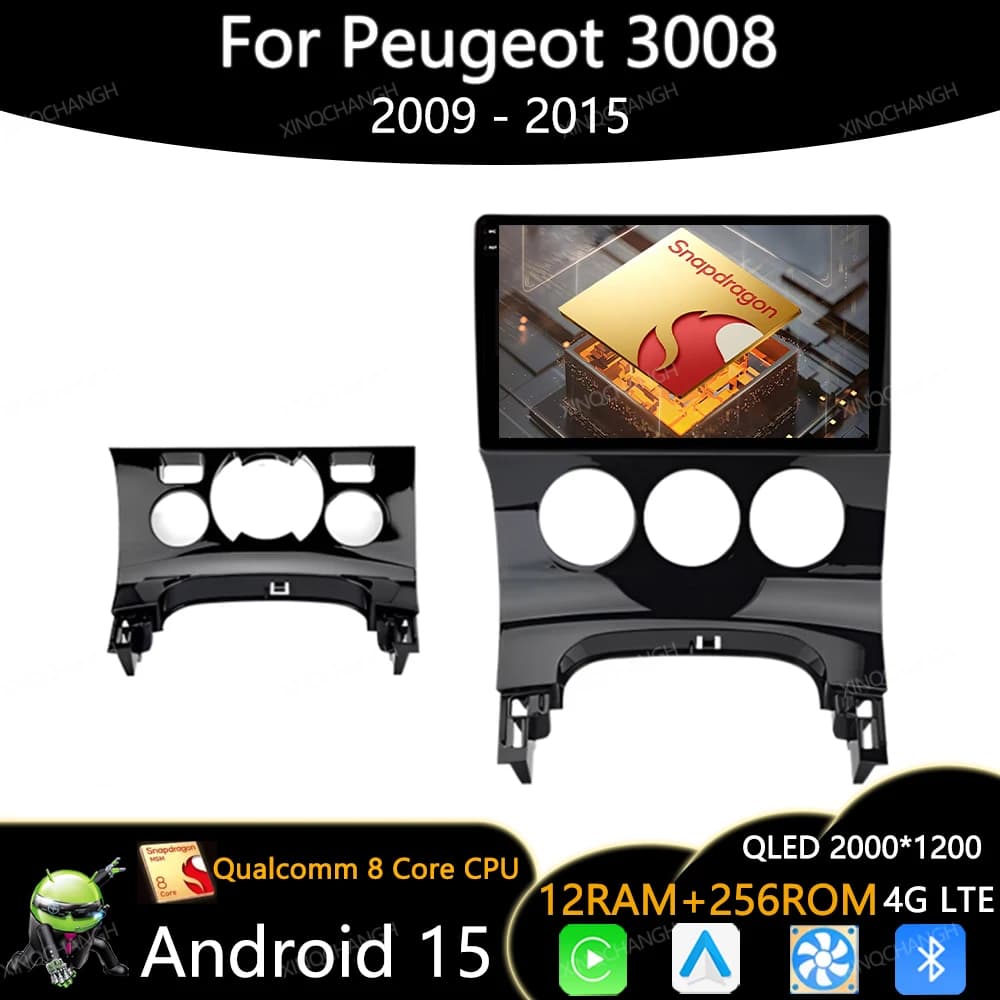 Android 15 Car Radio For Peugeot 3008 5008 AT MT 2009 - 2015 QLED BT 2DIN 4G WIFI Multimedia Video Player Head Unit Qualcomm GPS