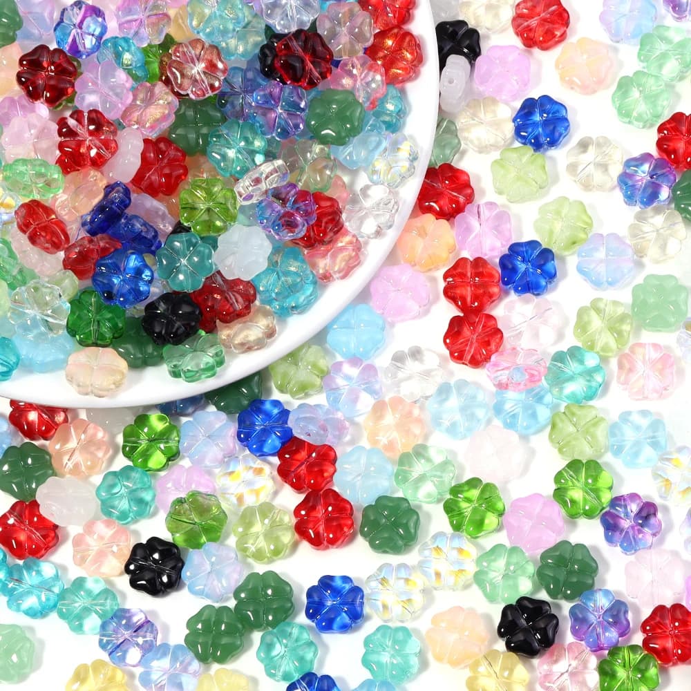 50 Pz/lotto 10mm Colorato Quadrifoglio Forma Perline per la Produzione di Gioielli Branello di Vetro Allentato Del Distanziatore FAI DA TE Collana Del Braccialetto accessori