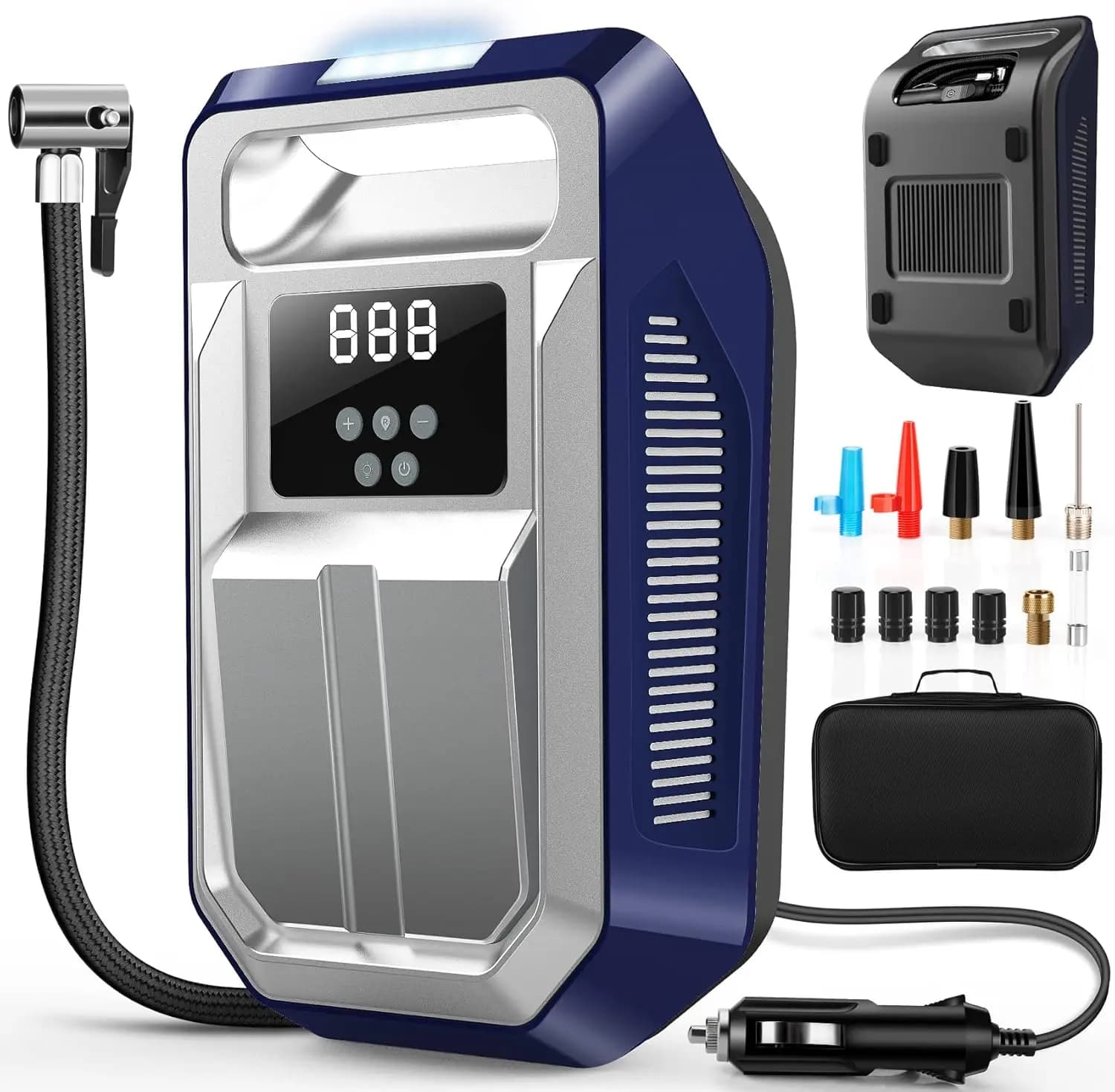 Compressore d'Aria Digitale Portatile con Luce LED per Auto, Bici, Moto e Palloncini - Pompa Automatica 12V DC