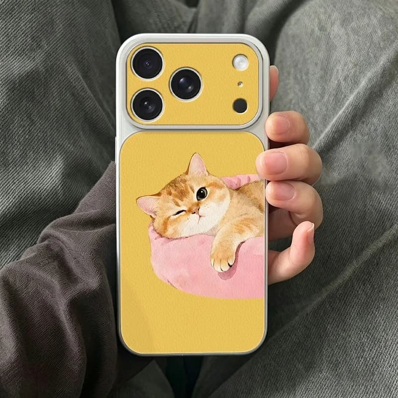 Leisurely Cat Phone Case for iPhone 17 Air 16 15 14 13 Pro Max Shockproof Fundas Cover White Color Coques