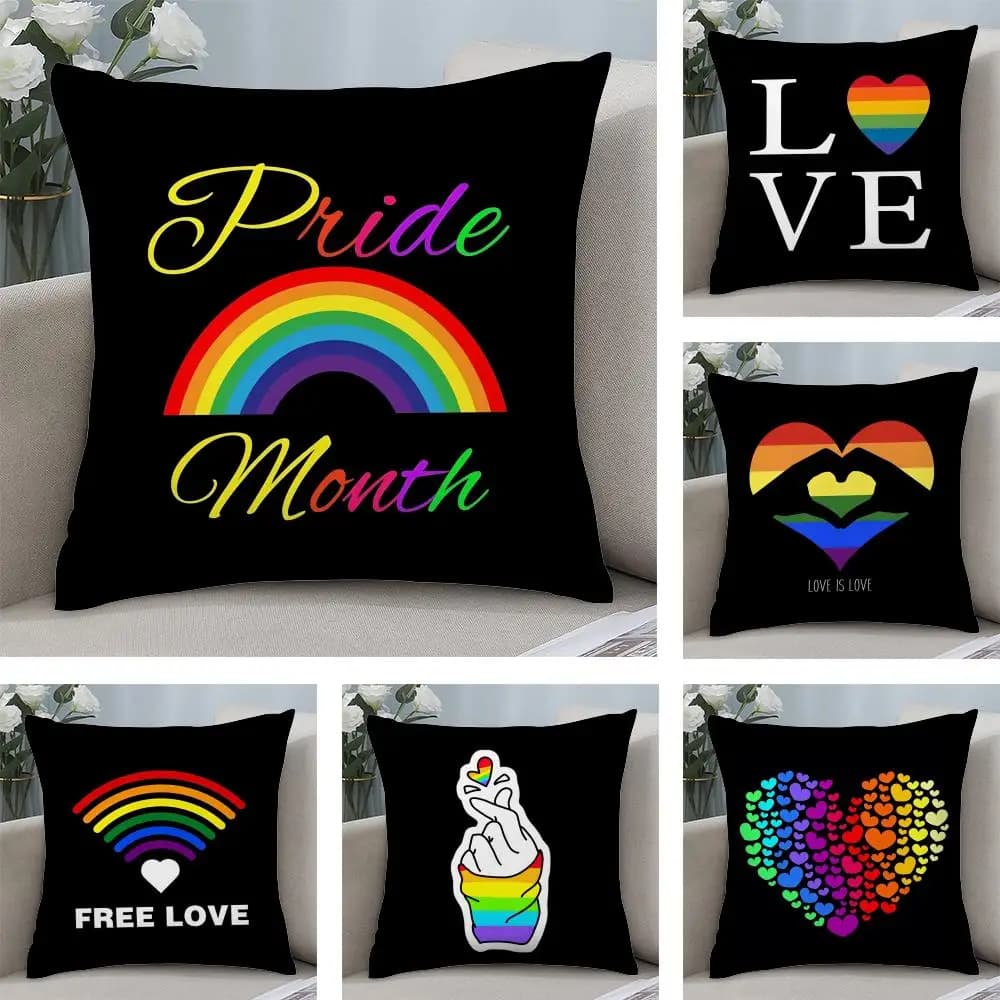 Pride Month Rainbow Cushion Cover Plush Fabric Soft Double-Sided Printed Sofa Warm Winter Home Child Gift Pillow Case