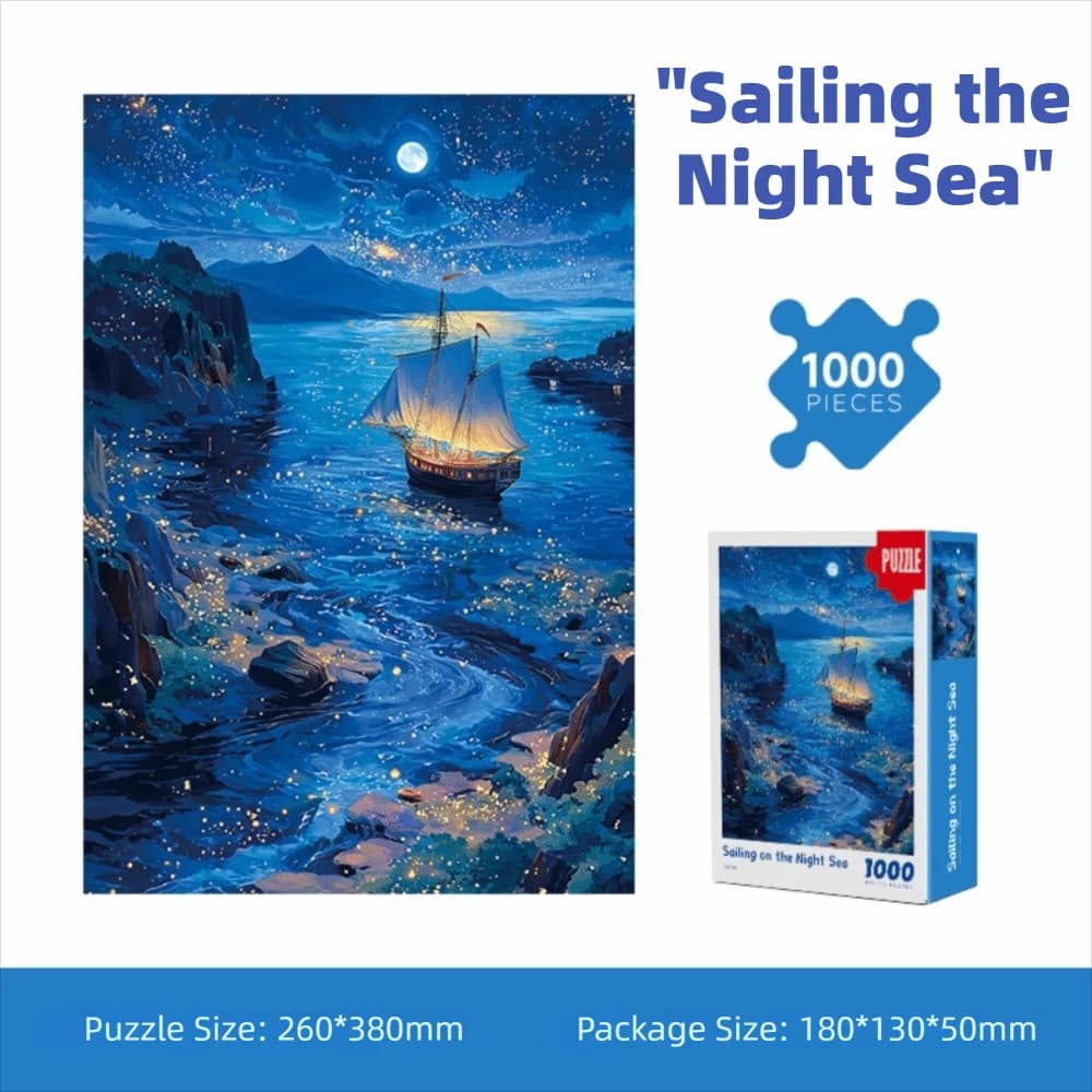 1000 Pieces Paper Mini Jigsaw Puzzle Sailing the Night Sea 26x38cm Educational Puzzle Brain Teaser Leisure Family Activity