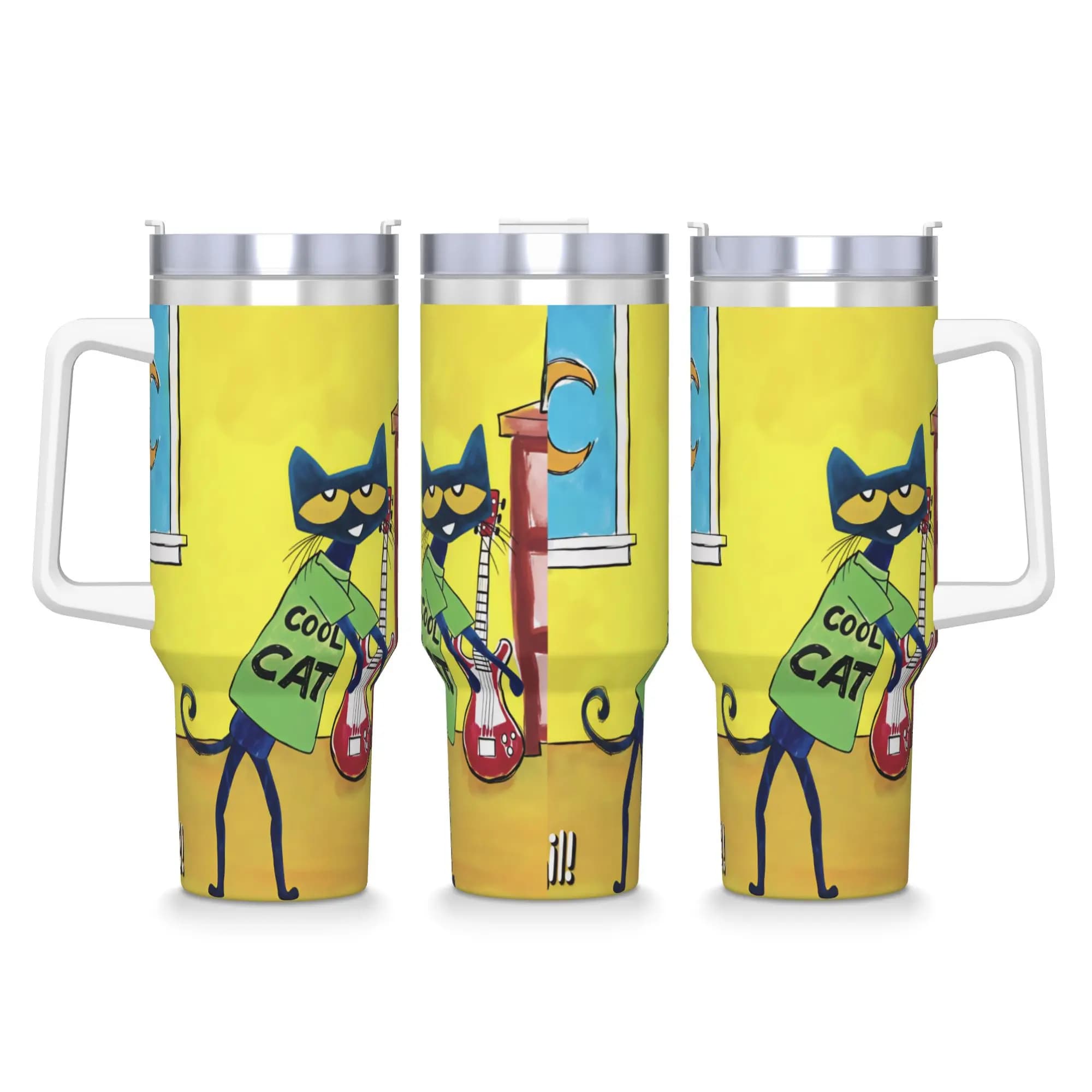 P-Pete The Cat Stainless Steel Tumbler Travel Car Mugs 40oz Coffee Mug Portable Cold Drink Milk Tea Water Bottle