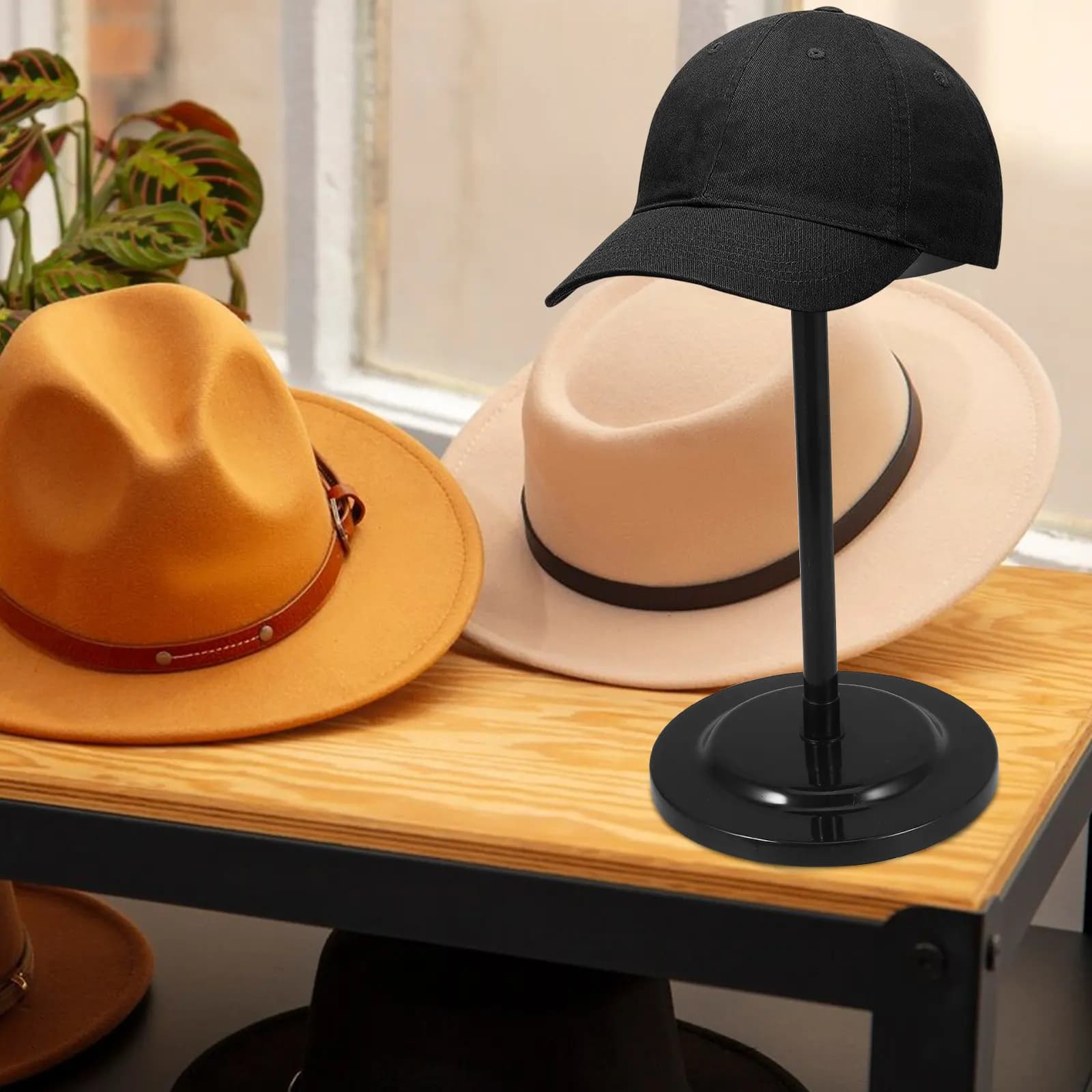Telescopic Hat Display Stand Adjustable Height Stable Portable Retail Display Rack for Baseball Caps Wigs Holders
