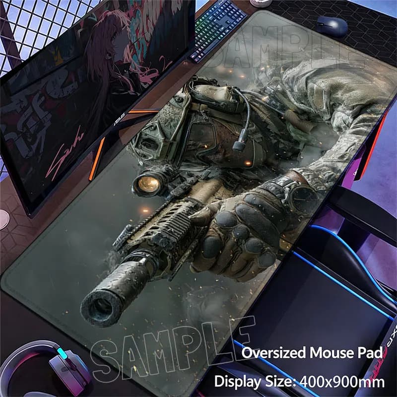 Large Mouse Pad Battlefield Soldier Gun Rubber Gaming Desk Mat Anti-slip Stitched Edge Keyboard for Computer Gamer Laptop Office