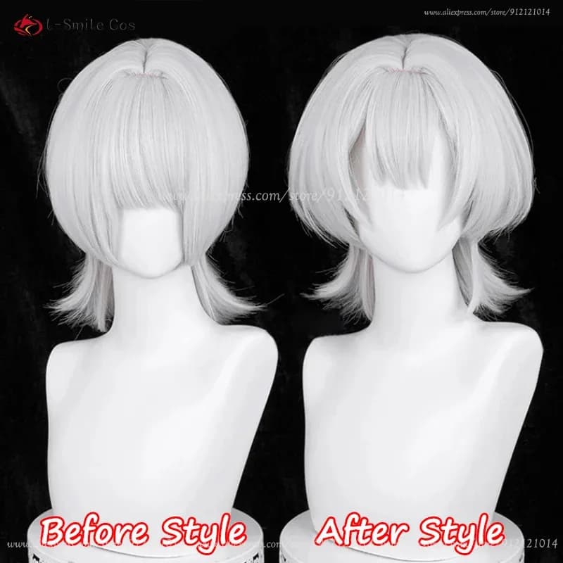Rana Kaname 35 cm Parrucche bianche argento Anime Cosplay per le donne Capelli sintetici resistenti al calore Halloween + cappuccio per parrucca