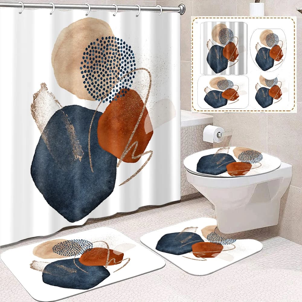 1 set di tende da doccia stampate geometriche europee minimaliste, stile moderno e alla moda, con 12 ganci e pavimento del bagno