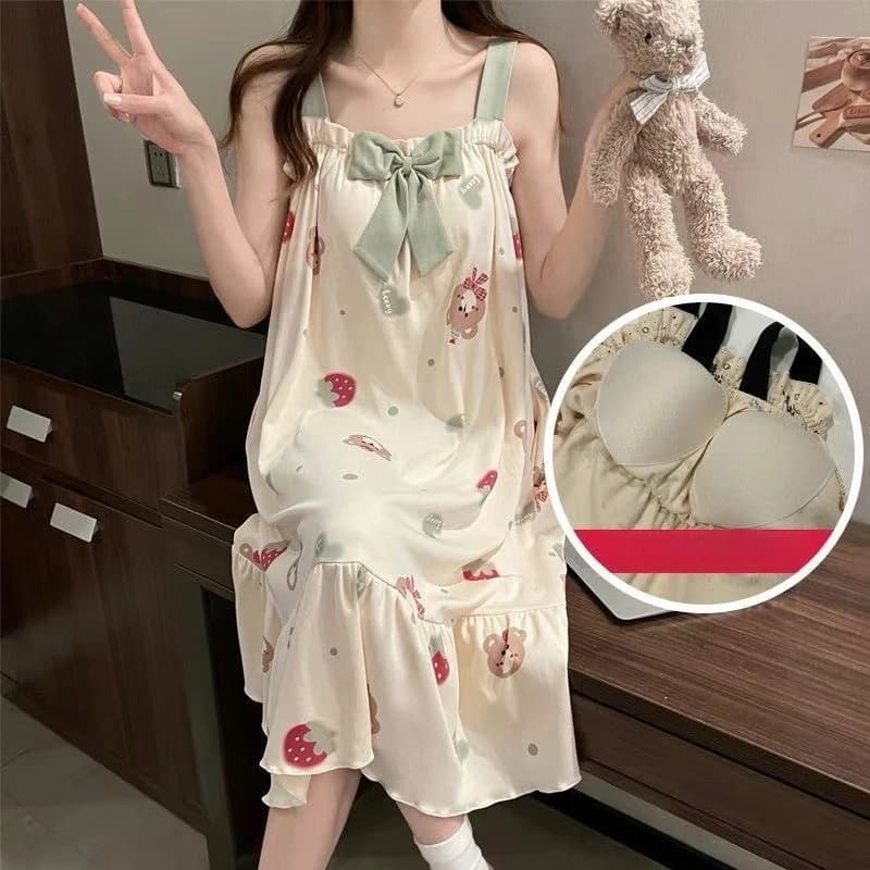 Cute Sweet Princess Slip Nightgown For Young Girls With Chest Pad Summer Skin Friendly Sleepwear Home Clothing Holiday Gift