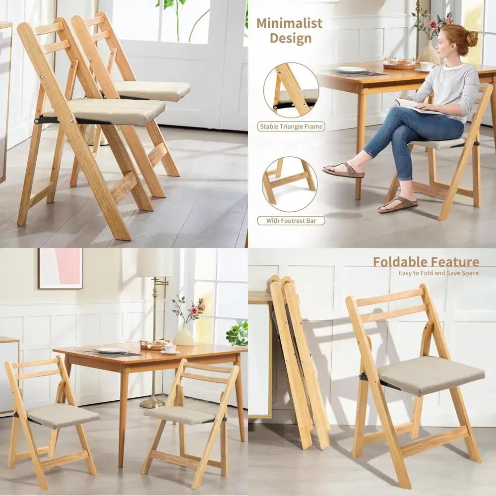 Set of 2 Foldable Wooden Chairs Padded with Cushions - Dining Chairs Doors and Assemblies for Kitchen, Office, Weddings and Celebrations