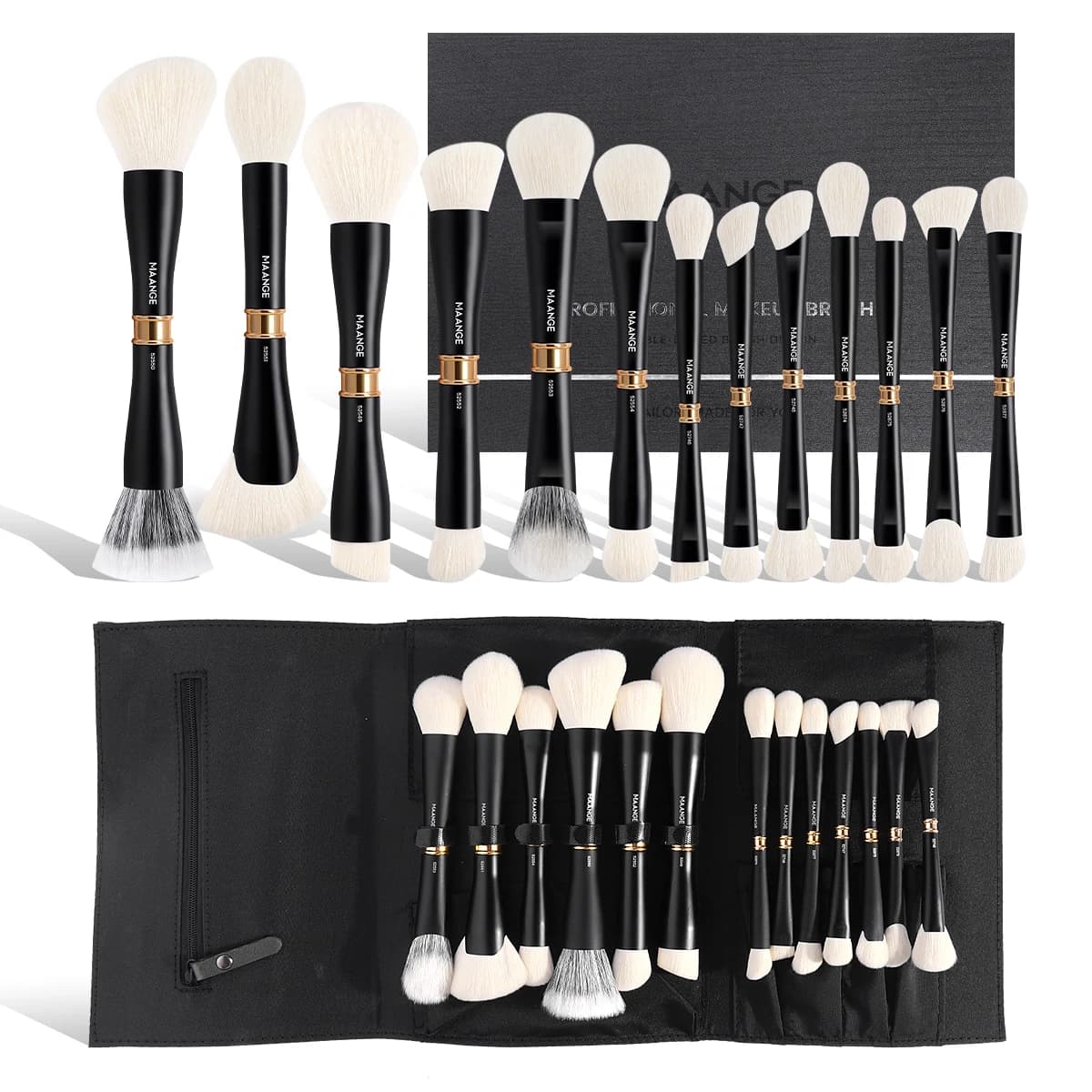 MAANGE 13 pieces Set of double head makeup brushes High-end gift wrapping for foundation Corrector Dust shadow Beauty tools