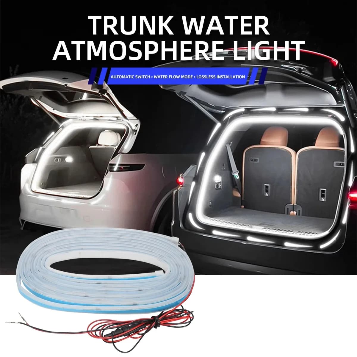 Striscia luminosa in silicone da 4 m Luce ambientale per bagagliaio di un'auto Avvertimento LED Luce decorativa Luci d'atmosfera Bianco caldo 6000K Accessori per auto