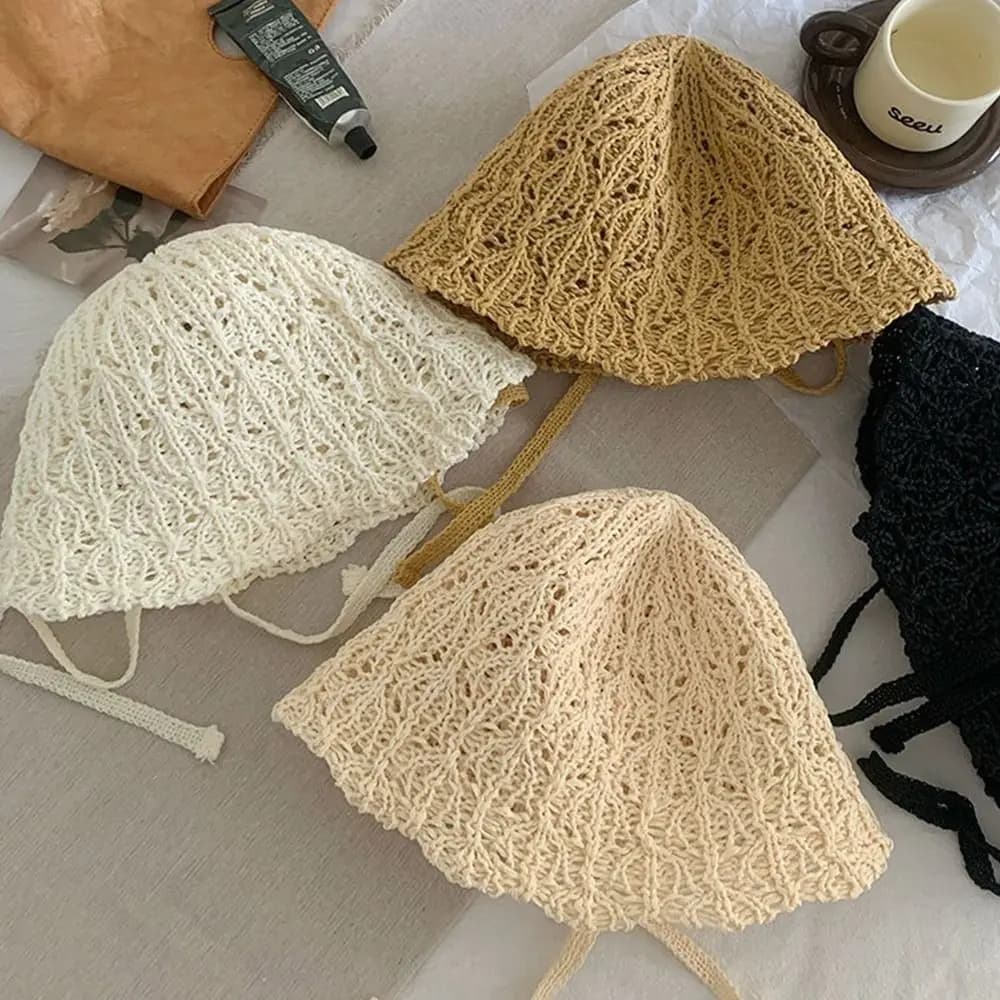 Nuovo Cappello Estivo Intrecciato con Visiera, Cappello a Secchiello Traforato per Vacanze e Viaggi
