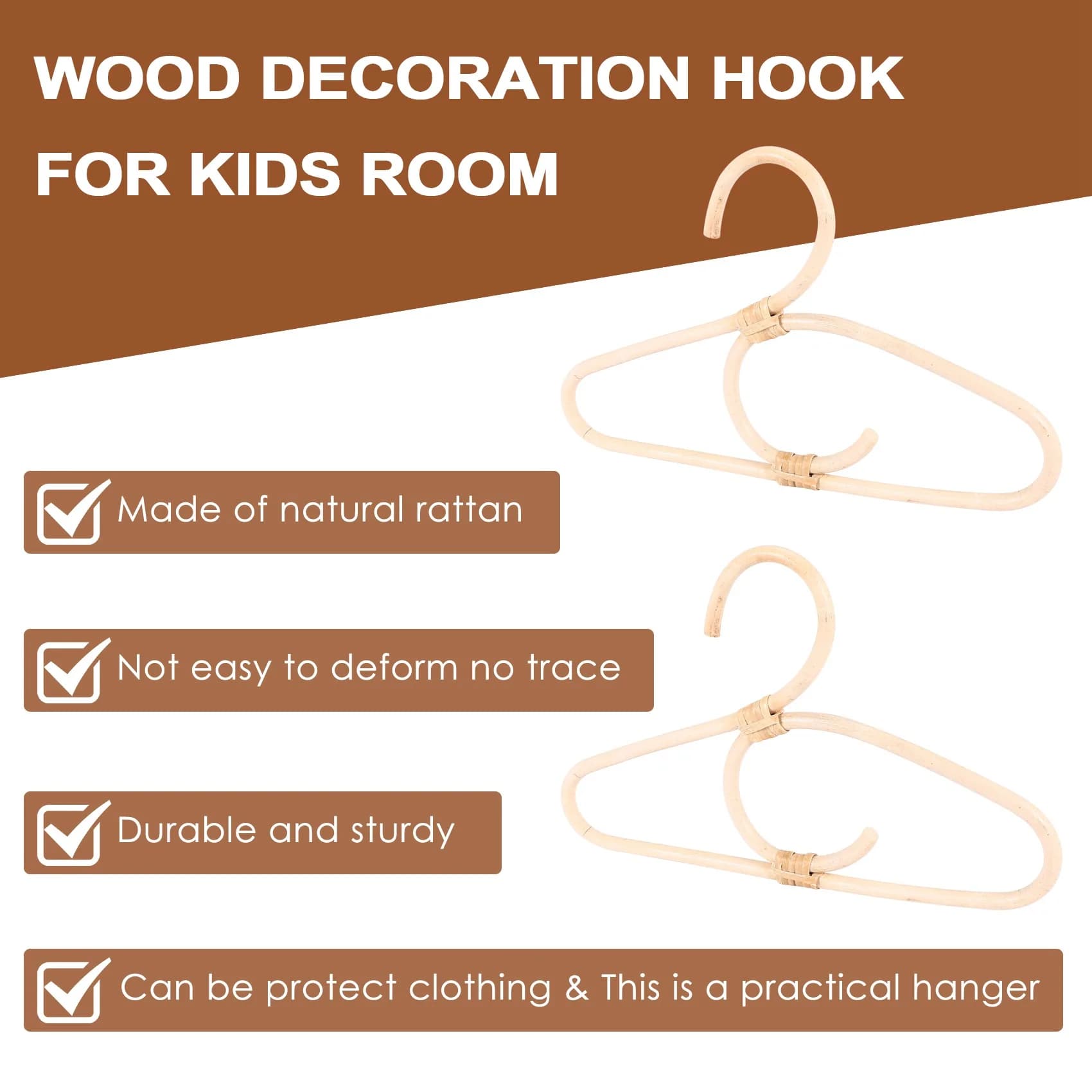 AT84-2Pcs Appendiabiti in rattan in stile nordico, organizer per vestiti per bambini, appendiabiti per cameretta, decorazioni per la cameretta dei bambini, appendiabiti per vestiti